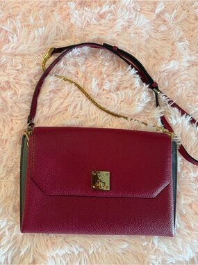 MCM Crossbody Bag in Berry with Gold Hardware Cognac Flap with COA